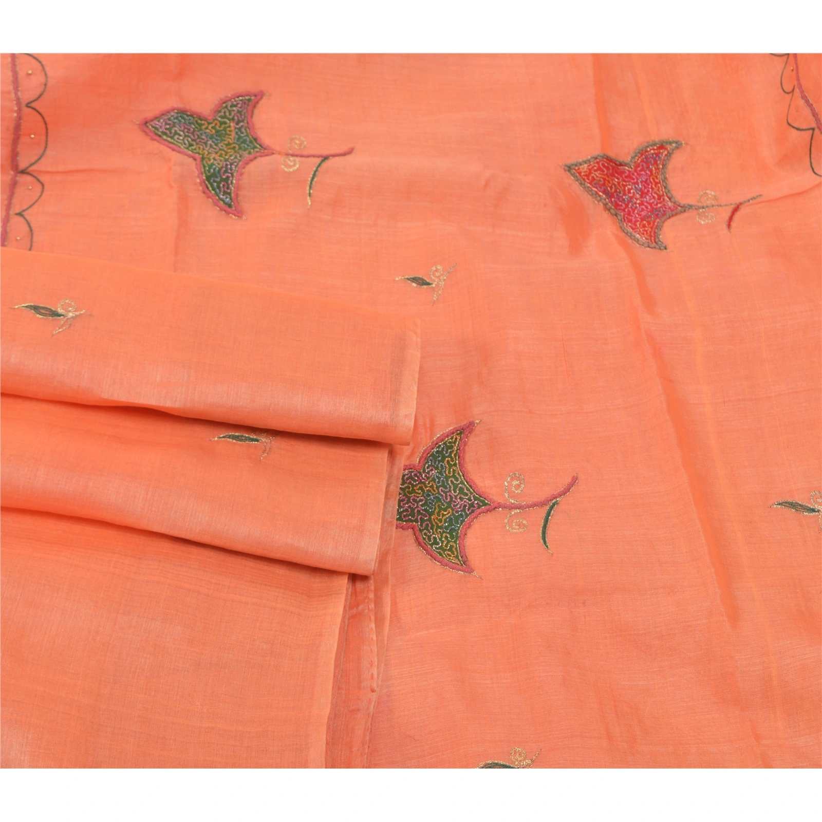 Sanskriti Vintage Peach Sarees 100% Pure Silk Hand Beaded Sari Indian Fabric, PS-56994-Shade Of Peach-Hand- Woven Work-100% Pure Silk-7