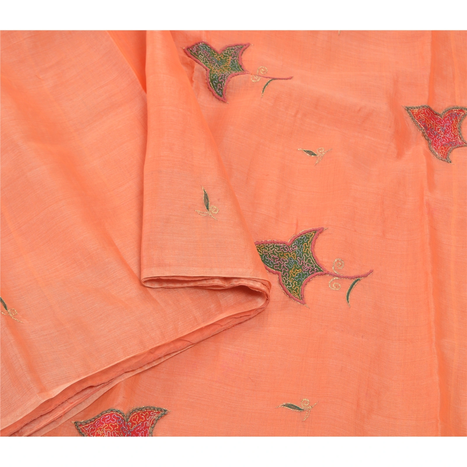 Sanskriti Vintage Peach Sarees 100% Pure Silk Hand Beaded Sari Indian Fabric, PS-56994-Shade Of Peach-Hand- Woven Work-100% Pure Silk-9