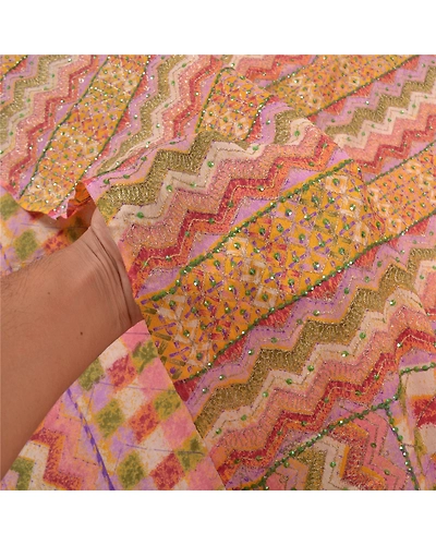 Sanskriti Vintage Indian Sarees 100% Pure Silk Hand Beaded Sari Premium Fabric, PS-57004-Multi Color-Woven Work-100% Pure Silk-4