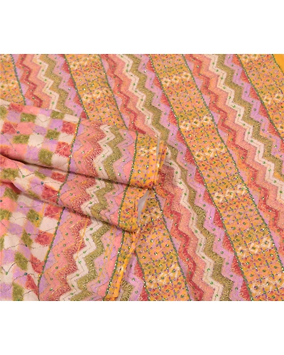 Sanskriti Vintage Indian Sarees 100% Pure Silk Hand Beaded Sari Premium Fabric, PS-57004-Multi Color-Woven Work-100% Pure Silk-7