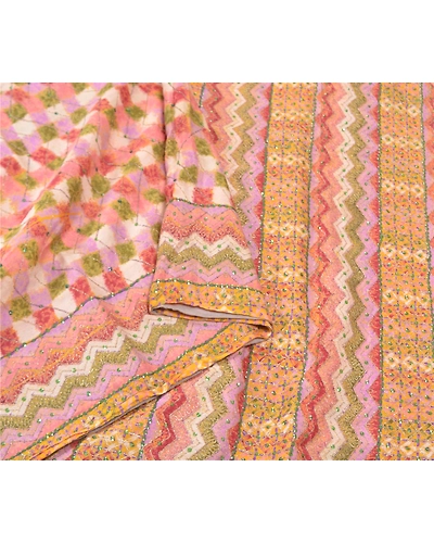 Sanskriti Vintage Indian Sarees 100% Pure Silk Hand Beaded Sari Premium Fabric, PS-57004-Multi Color-Woven Work-100% Pure Silk-9