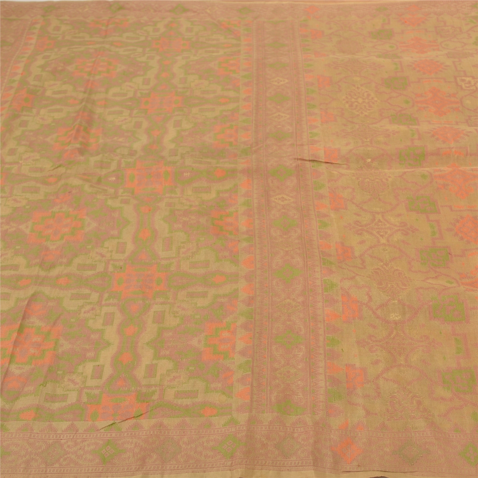 Sanskriti Vintage Beige Sarees Pure Silk Hand-Woven Tanchoi Sari Premium Fabric, PS-57019-Shade Of Beige-Hand- Woven Work-100% Pure Silk-3