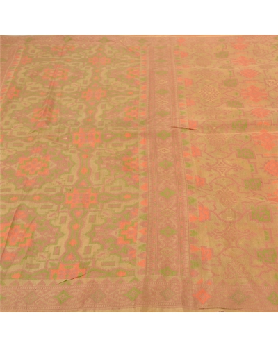Sanskriti Vintage Beige Sarees Pure Silk Hand-Woven Tanchoi Sari Premium Fabric, PS-57019-Shade Of Beige-Hand- Woven Work-100% Pure Silk-3