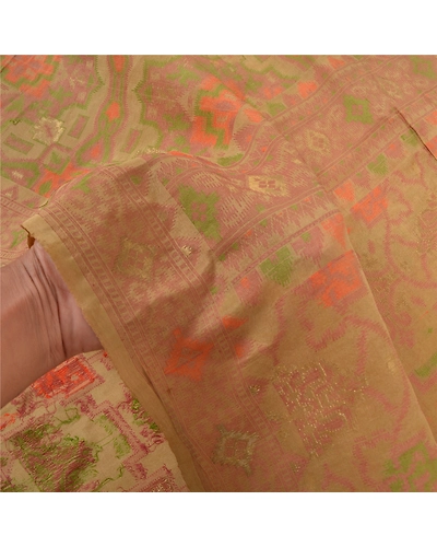 Sanskriti Vintage Beige Sarees Pure Silk Hand-Woven Tanchoi Sari Premium Fabric, PS-57019-Shade Of Beige-Hand- Woven Work-100% Pure Silk-4
