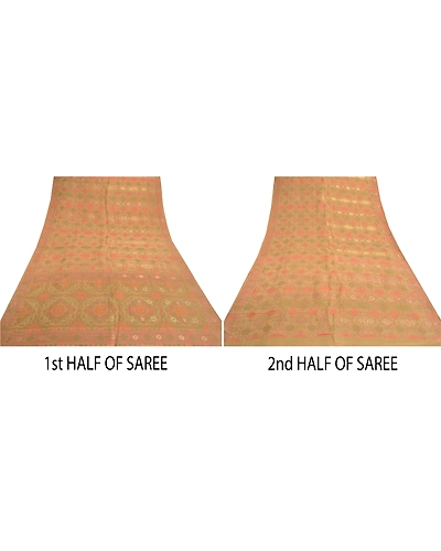 Sanskriti Vintage Beige Sarees Pure Silk Hand-Woven Tanchoi Sari Premium Fabric, PS-57019-Shade Of Beige-Hand- Woven Work-100% Pure Silk-5
