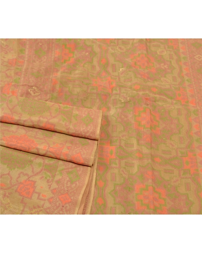 Sanskriti Vintage Beige Sarees Pure Silk Hand-Woven Tanchoi Sari Premium Fabric, PS-57019-Shade Of Beige-Hand- Woven Work-100% Pure Silk-7
