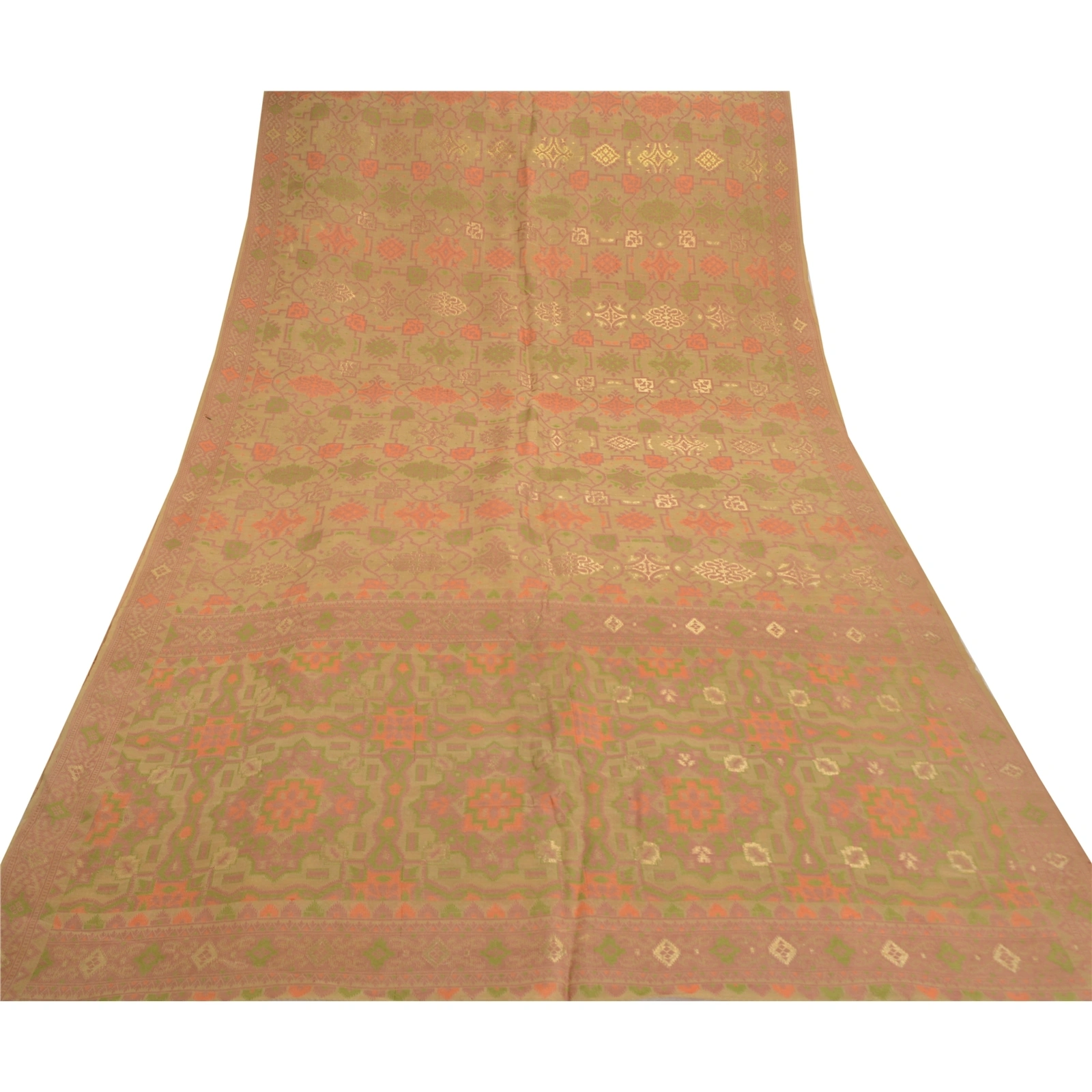 Sanskriti Vintage Beige Sarees Pure Silk Hand-Woven Tanchoi Sari Premium Fabric, PS-57019-Shade Of Beige-Hand- Woven Work-100% Pure Silk-8