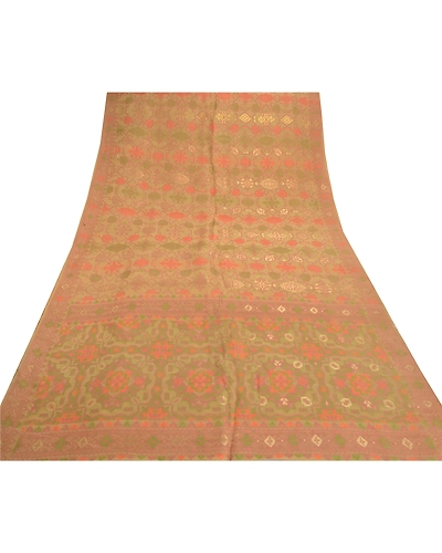 Sanskriti Vintage Beige Sarees Pure Silk Hand-Woven Tanchoi Sari Premium Fabric, PS-57019-Shade Of Beige-Hand- Woven Work-100% Pure Silk-8