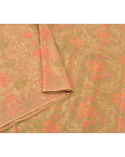 Sanskriti Vintage Beige Sarees Pure Silk Hand-Woven Tanchoi Sari Premium Fabric, PS-57019-Shade Of Beige-Hand- Woven Work-100% Pure Silk-9