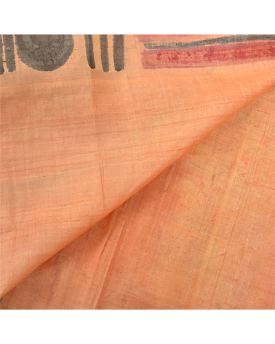 Sanskriti Vintage Peach Sarees 100% Pure Silk Hand- Painted 5 Yard Sari Fabric, PS-57025-Peach-Hand- Painted Work-100% Pure Silk-2