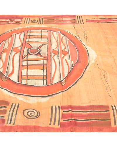 Sanskriti Vintage Peach Sarees 100% Pure Silk Hand- Painted 5 Yard Sari Fabric, PS-57025-Peach-Hand- Painted Work-100% Pure Silk-3