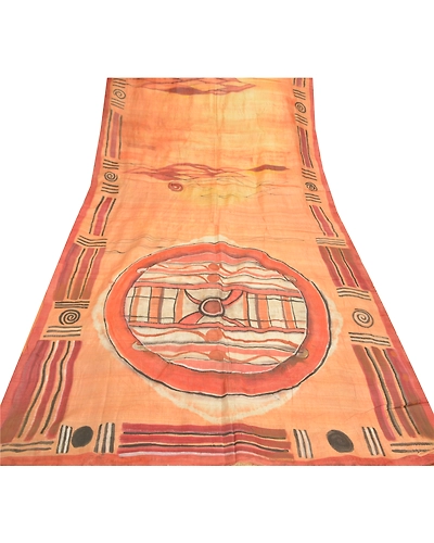 Sanskriti Vintage Peach Sarees 100% Pure Silk Hand- Painted 5 Yard Sari Fabric, PS-57025-Peach-Hand- Painted Work-100% Pure Silk-8