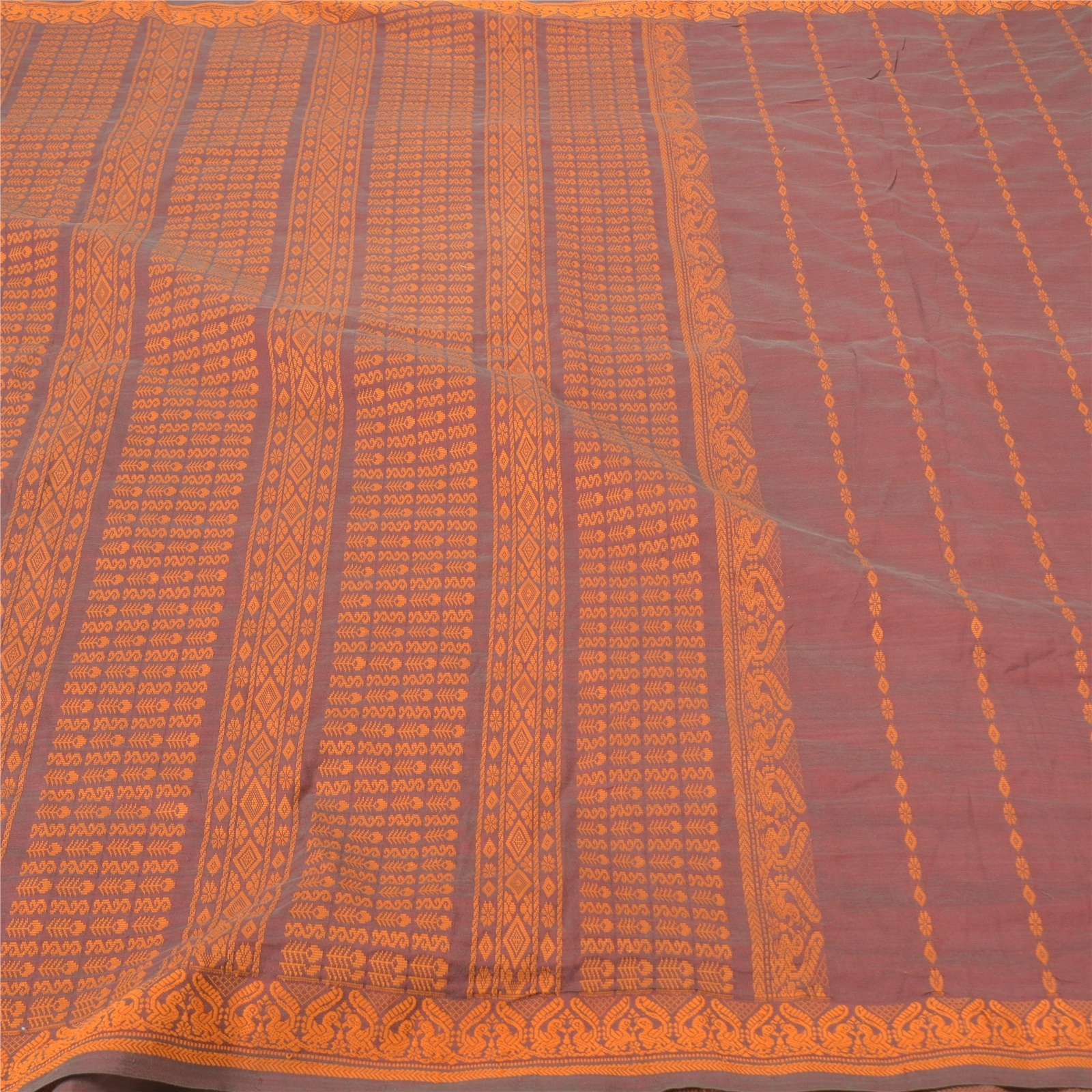 Sanskriti Vintage Brown Sarees Blend Cotton Hand-Woven Premium Sari Fabric, PS-57066-Shade Of Brown-Hand Woven Work-Blend Cotton-3