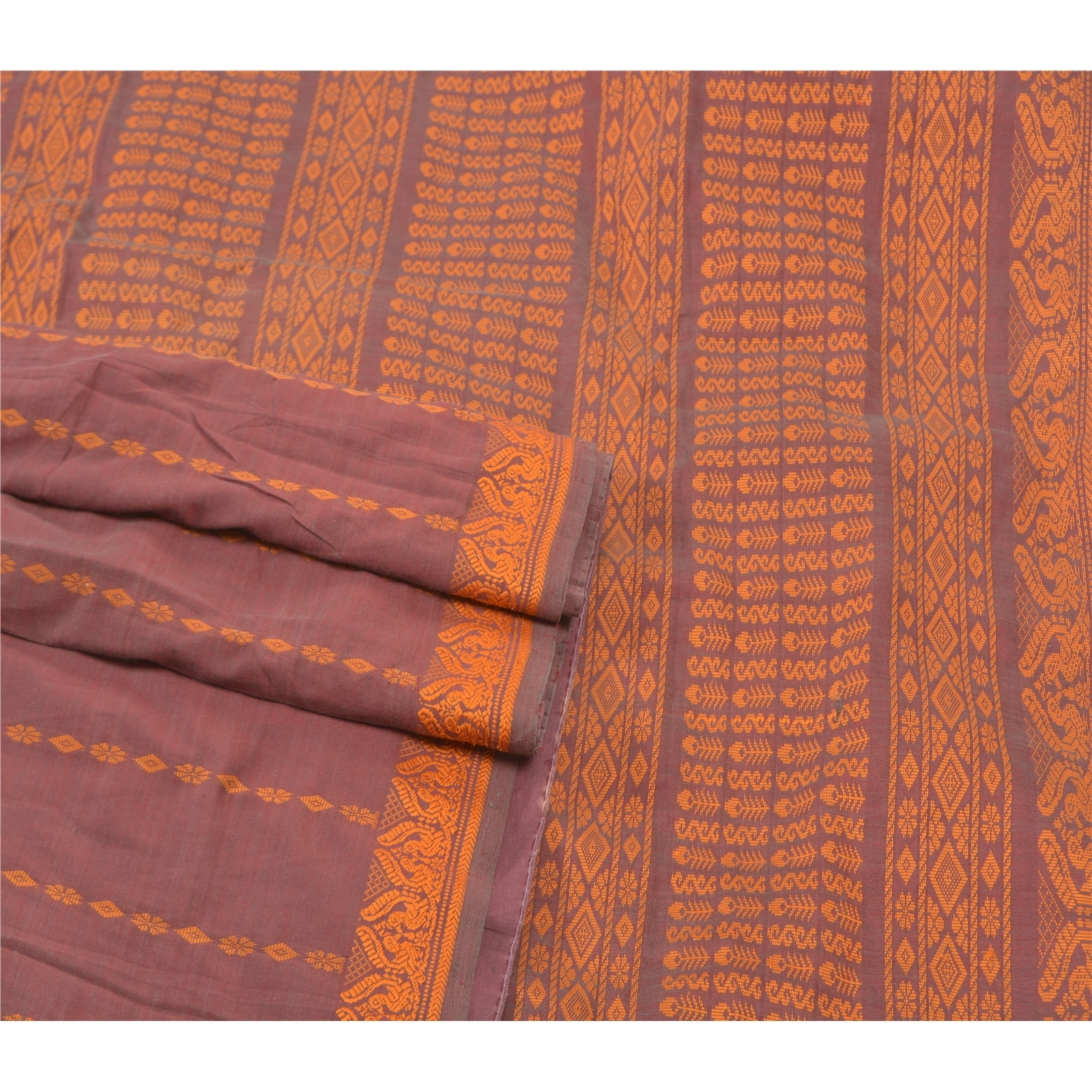 Sanskriti Vintage Brown Sarees Blend Cotton Hand-Woven Premium Sari Fabric, PS-57066-Shade Of Brown-Hand Woven Work-Blend Cotton-7