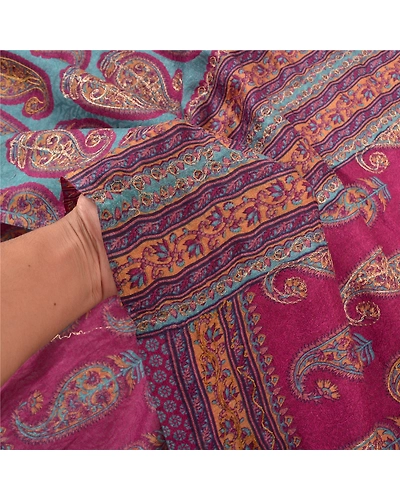 Sanskriti Vintage Purple Sarees Art Silk Hand Embroidered Premium Sari Fabric, PS-57072-Purple-Zari Work-Art (Artificial) Silk-4