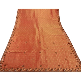 Sanskriti Vintage Indian Sarees Tissue Hand Embroidery Fabric Sari With Blouse, PS-42997