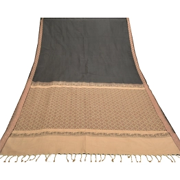 Sanskriti Vintage Black Sarees Blend Cotton Woven Chetinard Peacock Sari Fabric, PS-56007