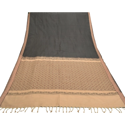 Sanskriti Vintage Black Sarees Blend Cotton Woven Chetinard Peacock Sari Fabric, PS-56007