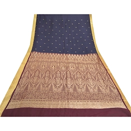 Sanskriti Vintage Blue Sarees 100% Pure Silk Handwoven Sari Premium Fabric, PS-57725
