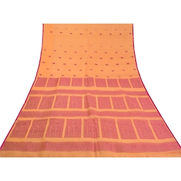 Sanskriti Vintage Fawn Indian Sarees 100% Pure Silk Hand-Woven Craft Sari Fabric, PS-58425