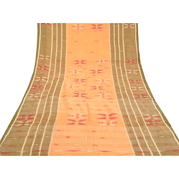 Sanskriti Vintage Peach Sarees Pure Cotton Handwoven Bengali Tant Sari Fabric, PS-58756