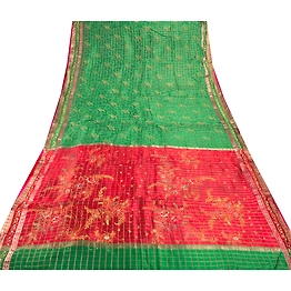Sanskriti Vintage Green Sarees Pure Silk Woven Painted Craft Fabric Premium Sari, PS-53642