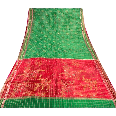 Sanskriti Vintage Green Sarees Pure Silk Woven Painted Craft Fabric Premium Sari, PS-53642