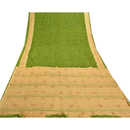 Sanskriti Vintage Green Sarees Art Silk Hand Beaded Woven Premium Sari Fabric, PS-57547
