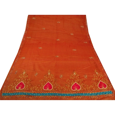 Sanskriti Vintage Brown Sarees Blend Cotton Hand Beaded Craft 5 Yd Fabric Sari, PS-52762