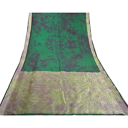 Sanskriti Vintage Green Sarees 100% Pure Silk Woven Tie-Dye Sari Craft Fabric, PS-57942