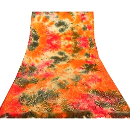 Sanskriti Vintage Sarees Pure Satin Silk Hand Beaded Tie-Dye Sari Craft Fabric, PS-57953