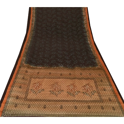 Sanskriti Vintage Black Sarees Pure Silk Embroidered Woven Craft Fabric Sari, PS-55193