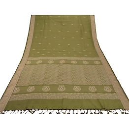 Sanskriti Vintage Green Sarees Art Silk Woven Craft Fabric Premium 5 Yard Sari, PS-55110