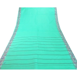 Sanskriti Vintage Green Indian Sari Pure Cotton Woven Fabric Premium Sarees, PS-55077