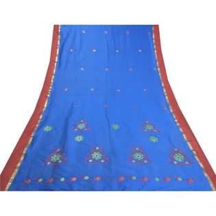 Sanskriti Vintage Blue Sarees Art Silk Embroidered Premium Sari Craft Fabric, PS-57868
