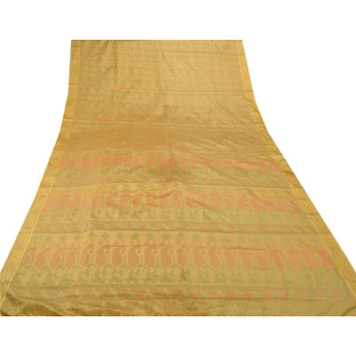 Sanskriti Vintage Cream Sarees Art Silk Woven Craft Fabric Premium 5 Yard Sari, PS-53545