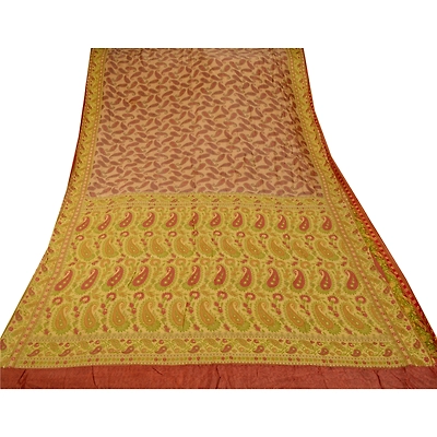 Sanskriti Vintage Brown Sarees Pure Silk Woven Craft Indian Sari Premium Fabric, PS-53408