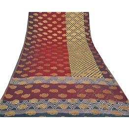 Sanskriti Vintage Bollywood Sarees Blend Georgette Woven/Print Work Sari Fabric, PS-56217