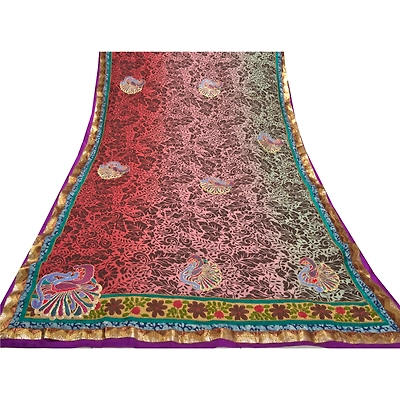 Sanskriti Vintage Indian Sari Blend Georgette Embroidered Cultural Sarees Fabric, PS-56195