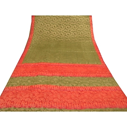 Sanskriti Vintage Green Sarees 100% Pure Silk Sari Craft Premium Woven Fabric, PS-55595