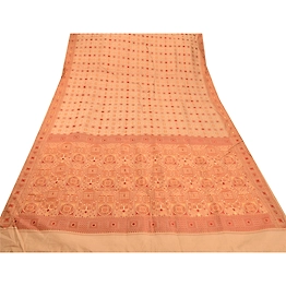Sanskriti Vintage Indian Cream Sarees 100% Pure Silk Woven Fabric Premium Sari, PS-48268