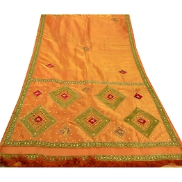 Sanskriti Vintage Sarees Tissue Silk Hand Embroidery Craft Fabric Premium Sari, PS-48237