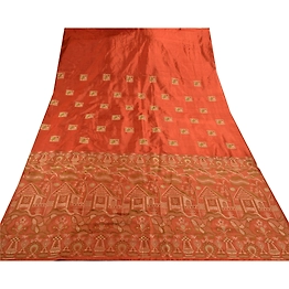 Sanskriti Vintage Indian Sarees 100% Pure Silk Woven Orange Craft Fabric Sari, PS-47312