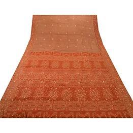 Sanskriti Vintage Sarees Organza Silk Hand Beaded Woven Fabric 5 Yd Premium Sari, PS-47265