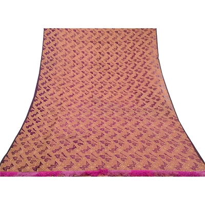 Sanskriti Vintage Purple Sarees Pure Organza Silk Hand Beaded Woven Sari Fabric, PS-58539