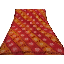 Sanskriti Vintage Sarees Blend Georgette Hand Beaded Fabric Premium Red Sari, PS-43394