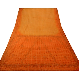 Sanskriti Vintage Peach Sarees 100% Pure Silk Hand Embroidered Fabric Sari, PS-42121