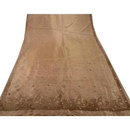 Sanskriti Vintage Sarees Tissue Hand Embroidered Craft Fabric Sari Zari Premium, PS-41042
