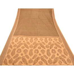 Sanskriti Vintage Indian Cream Sarees 100% Pure Cotton Craft Fabric Printed Sari, PS-48254