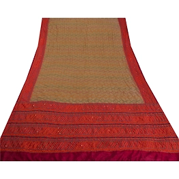 Sanskriti Vintage Sarees Art Silk Hand Beaded Craft Fabric Premium 5 Yd Sari, PS-50626